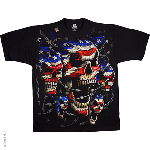 Biker T-Shirt - Patriotic Skulls - Liquid Blue