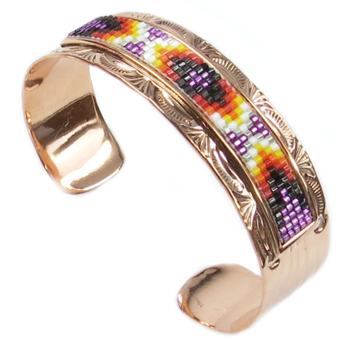 Kupfer-Armspange für Damen mit Glasperlenverzierung - Copper Navajo Beadwork IV