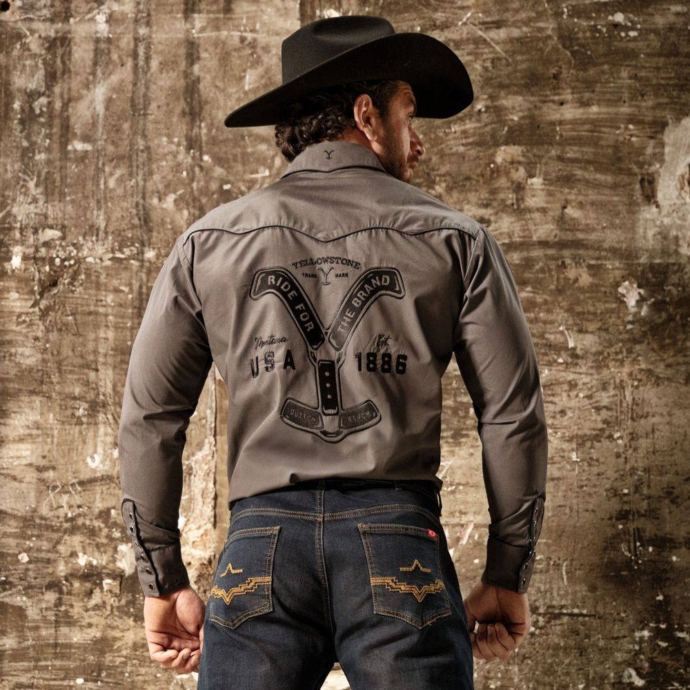 Westernhemd - Yellowstone Collection - Ride For The Brand, Grau