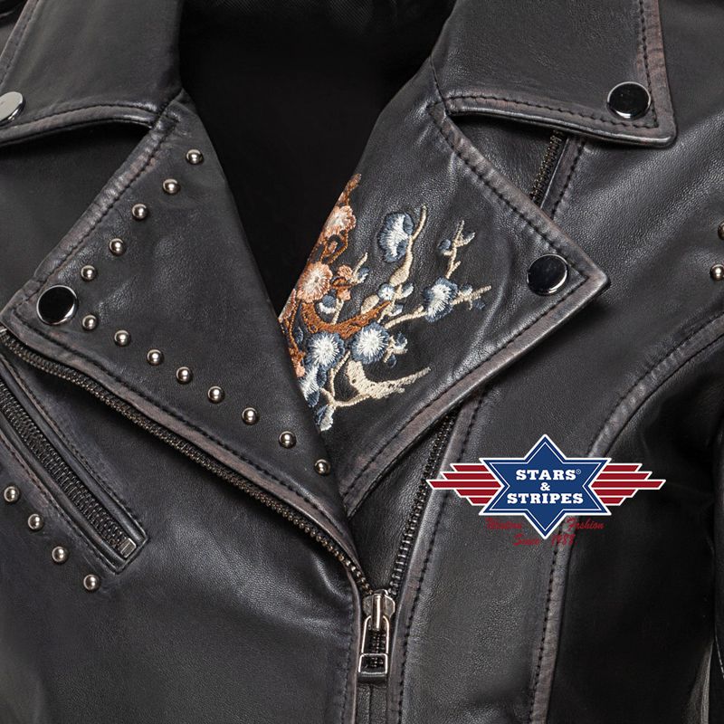 Damen Lederjacke Mabel von Stars & Stripes, mit Westernbestickung