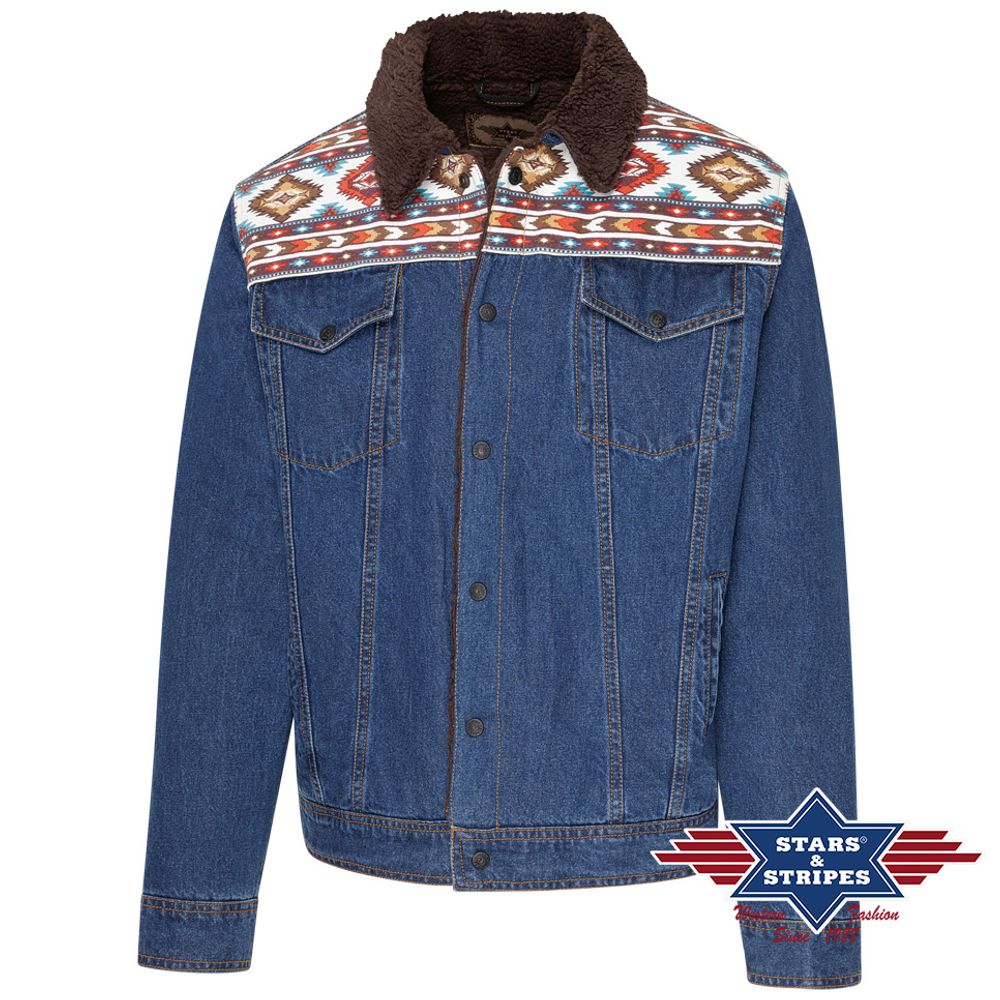 Warm gefütterte Jeans-Jacke im Western-Stil