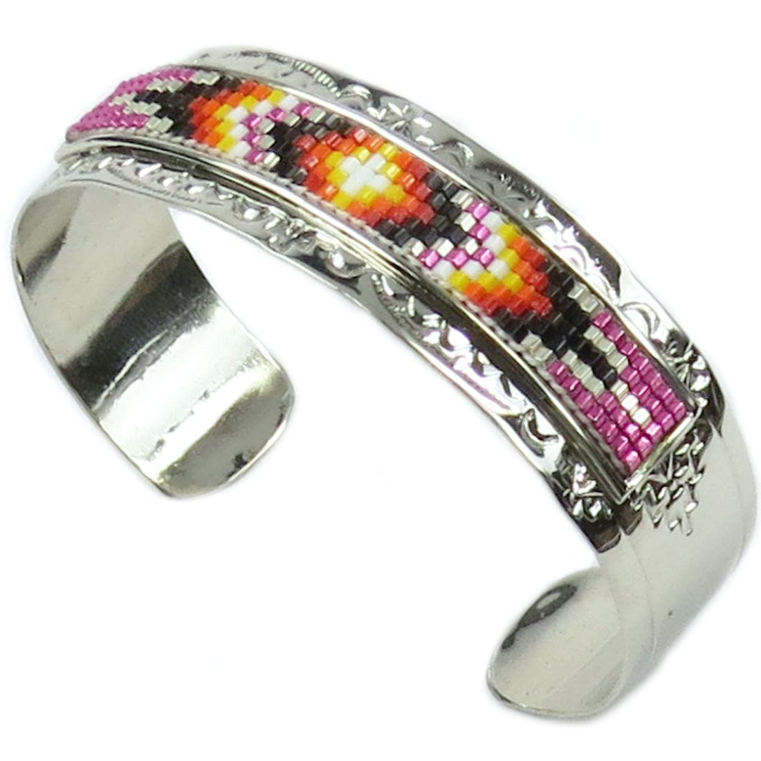 Versilberte Armspange für Damen und Herren mit Glasperlenverzierung - Silvern Navajo Beadwork XXXII