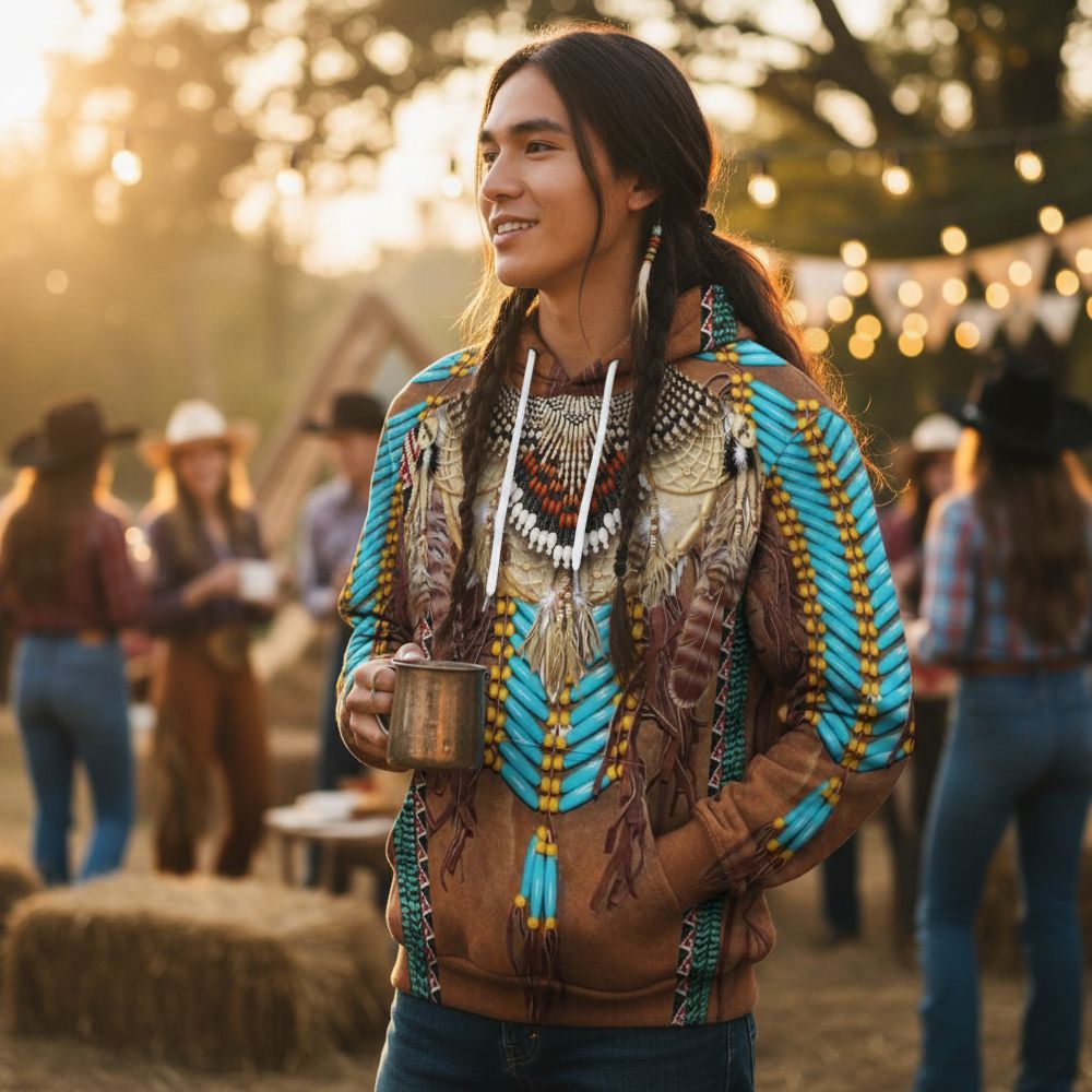 Premium Indianer-Hoodie / Kapuzenshirt - Sioux Warrior