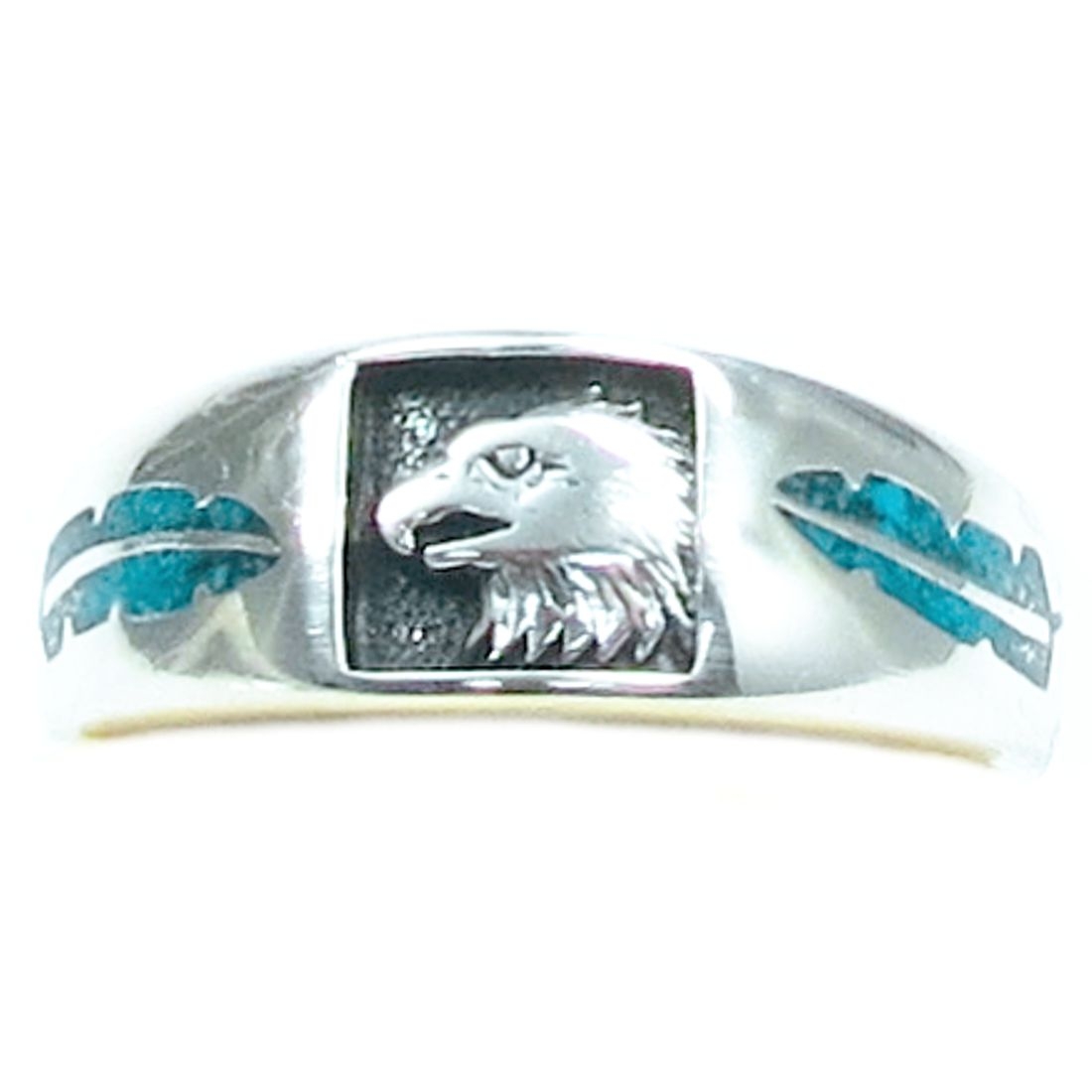 Indianerschmuck Ring aus Sterling Silber - Eagle And Feathers, Türkis