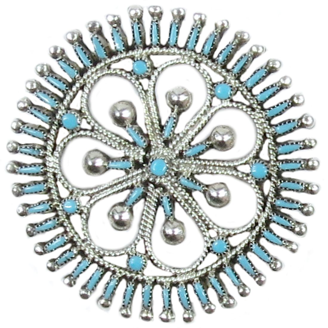 Indianerschmuck Kettenanhänger und Brosche aus Sterling Silber - Premium Needlepoint Flower
