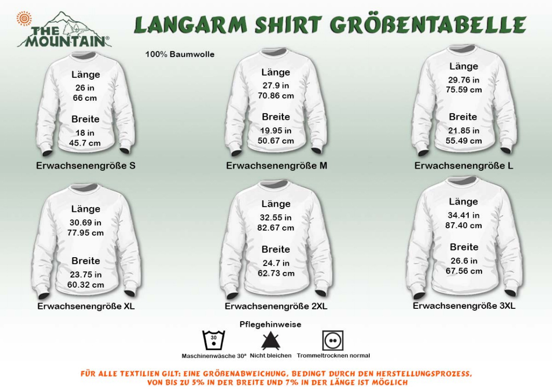 Größentabelle Langarm-Shirts von The Mountain