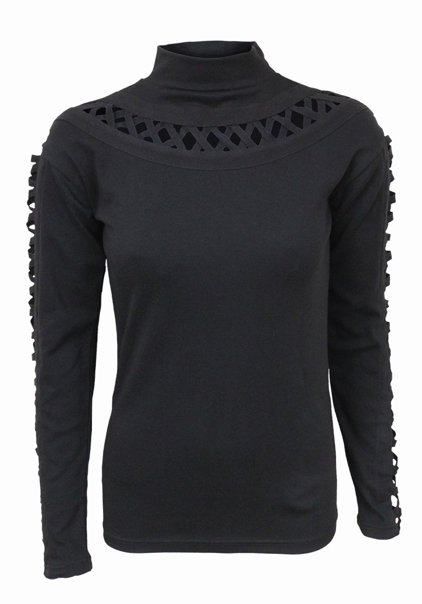 Reduziert - Spiral Stehkragen Top mit geschlitzten Ärmeln - Gothic Elegance, Größe S