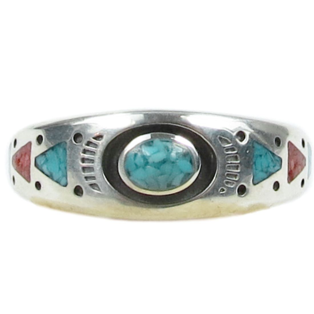 Indianerschmuck Herrenring aus Sterling Silber - Native Spring, Türkis / Koralle