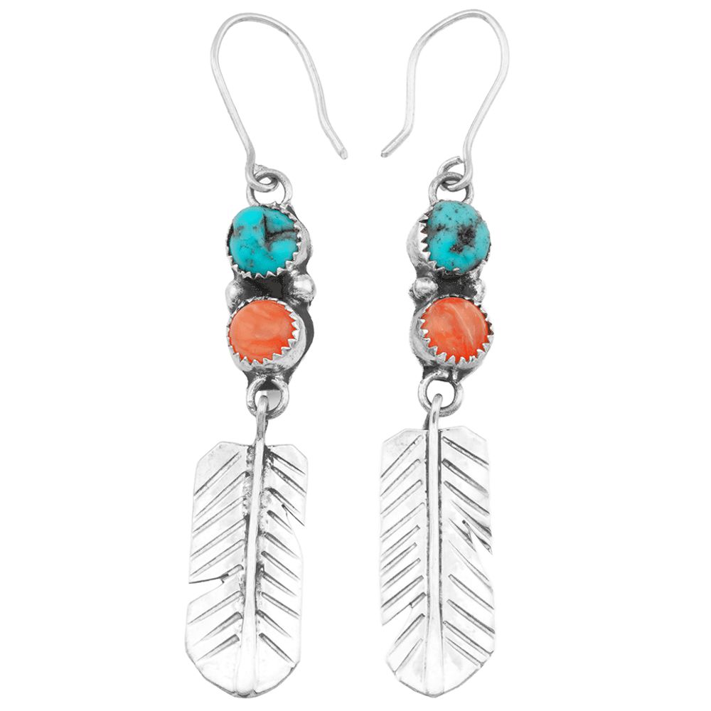Ohrhänger aus Sterling Silber - Spiny Oyster Turquoise Feathers